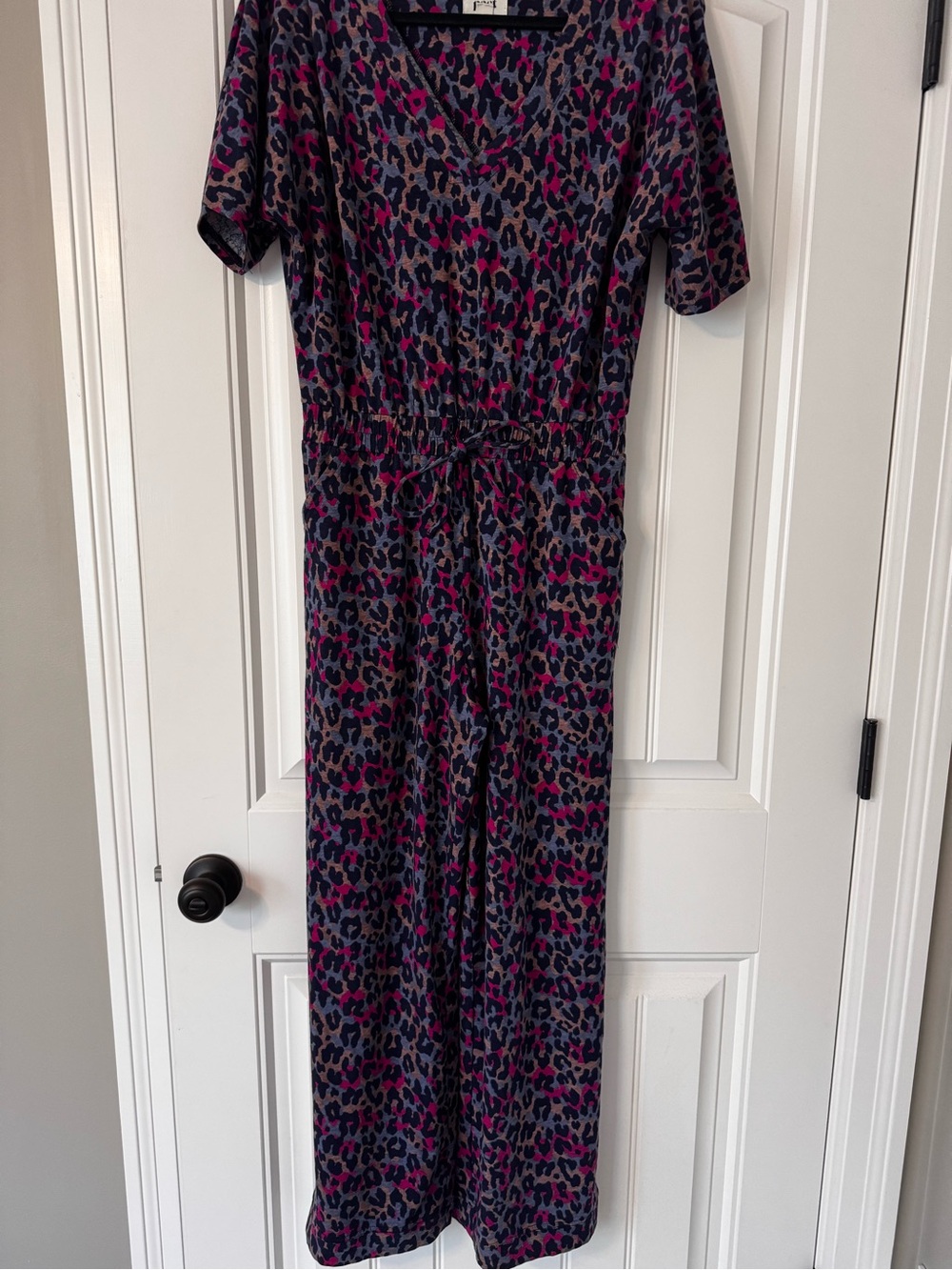 PACT Charlie Jumpsuit Women S Leopard Print Organic Cotton V Neck Wide Leg